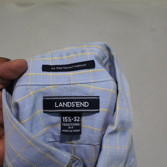 Lands End Blue Button Down Shirt Striped Supima Size 15.5 - Picture 7 of 8